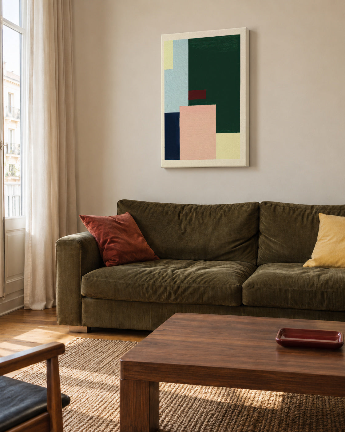 Pastel Construction VI - Unframed canvas in an interior
