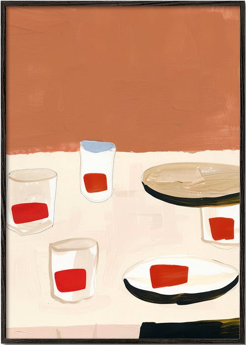 Keuken kunst met glazen en borden – Black Frame