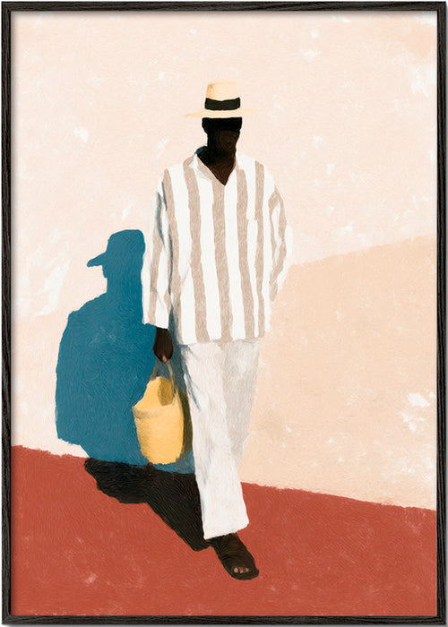 Minimalistisch kunstwerk van man met hoed en tas – Black Frame