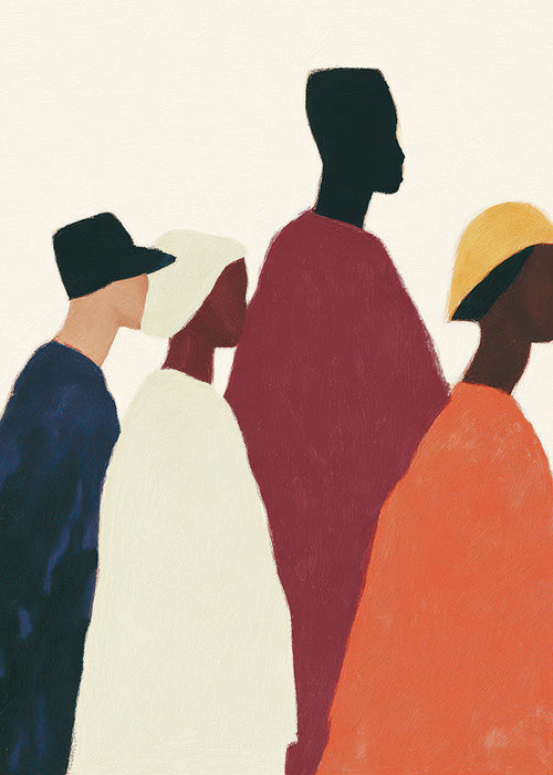 Illustratie: rij gestileerde figuren