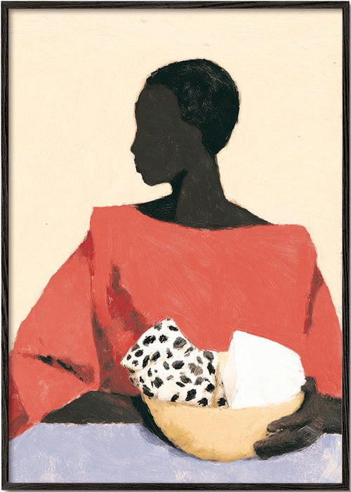 Cuadro de cocina con mujer y cuenco – Black Frame