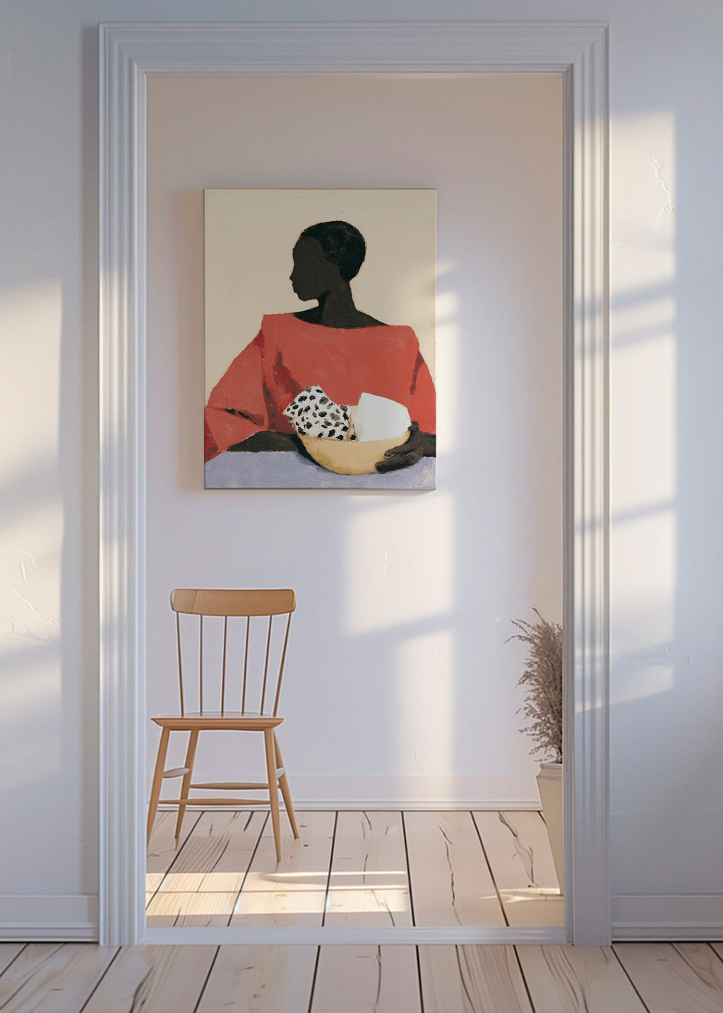 Keuken kunst: vrouw met kom – Canvas