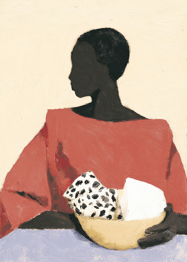 Keuken kunst: vrouw met kom