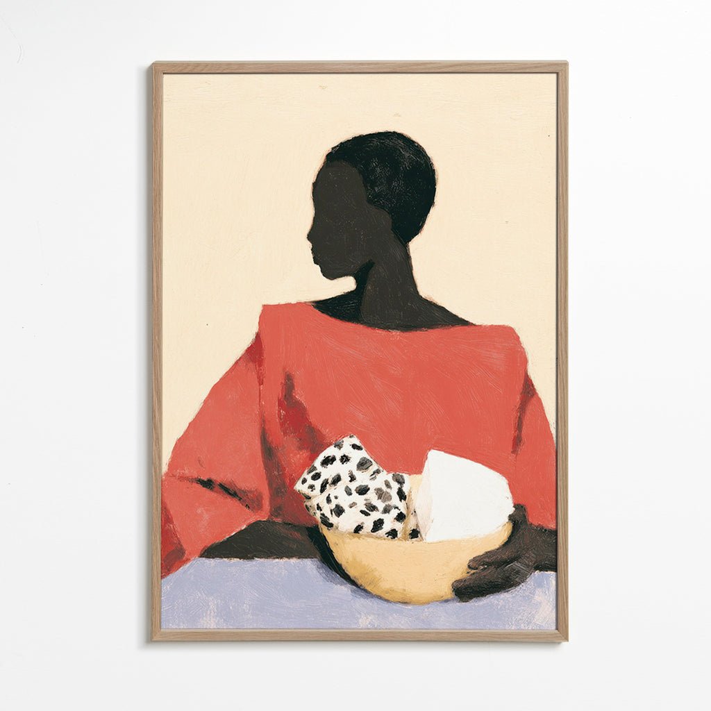 Keuken kunst: vrouw met kom – Oak Frame