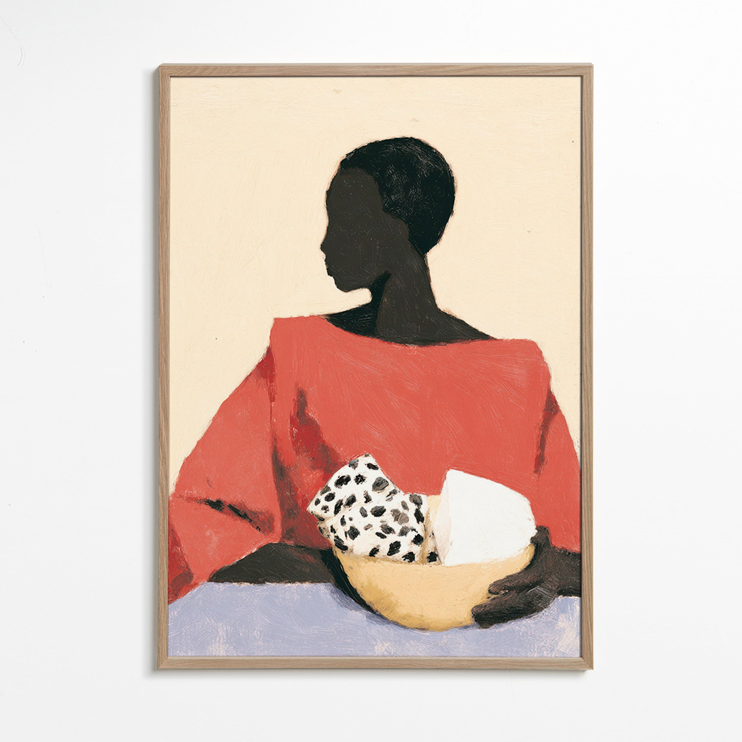 Keuken kunst: vrouw met kom – Oak Frame