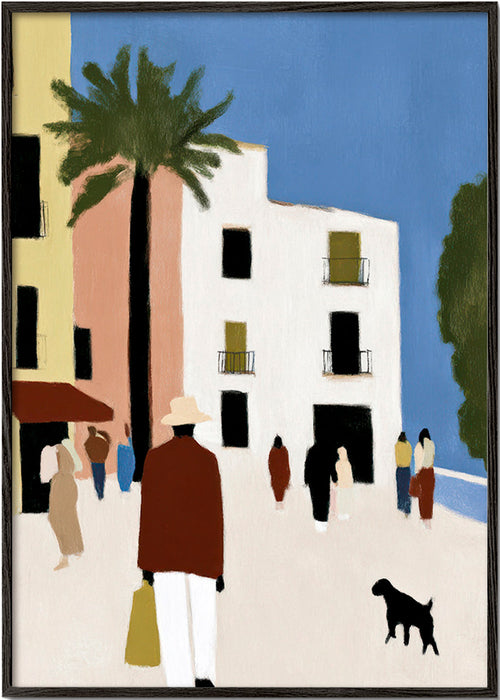 Keuken kunst: Mediterraanse wandeling met palm – Black Frame