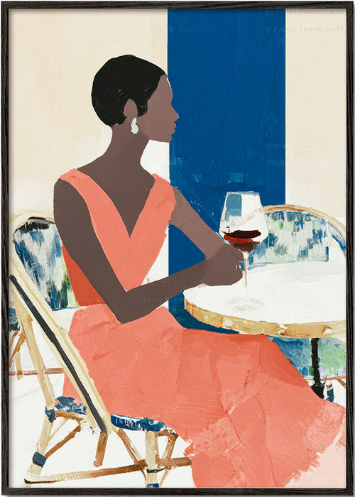 Keuken kunst vrouw met wijnglas – Black Frame