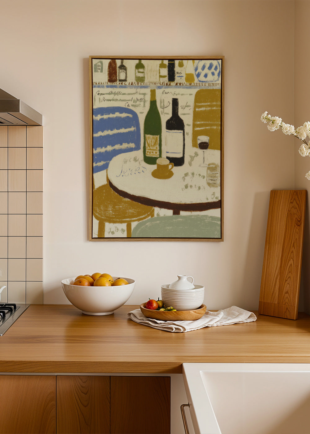 Bistro Table Still Life - Framed canvas in an interior