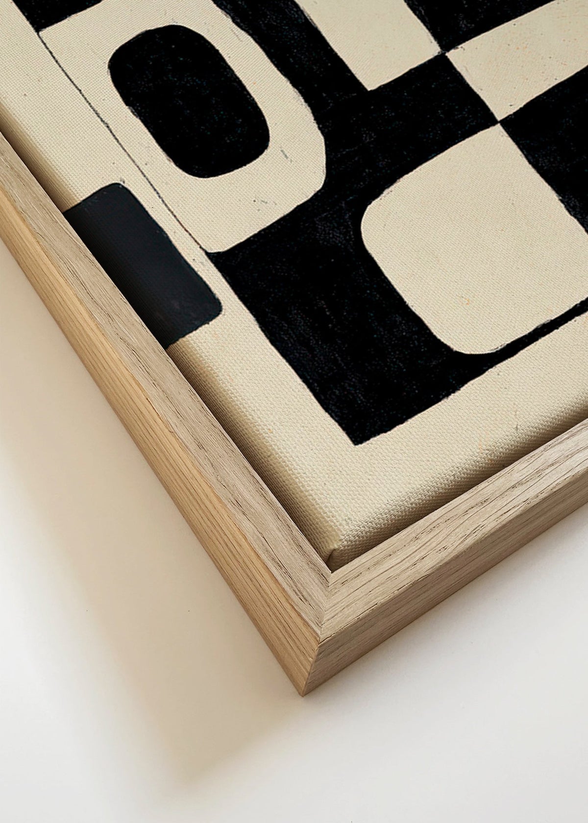 Geometrische poster met zwarte blokken en gebogen negatieven – Canvas detail