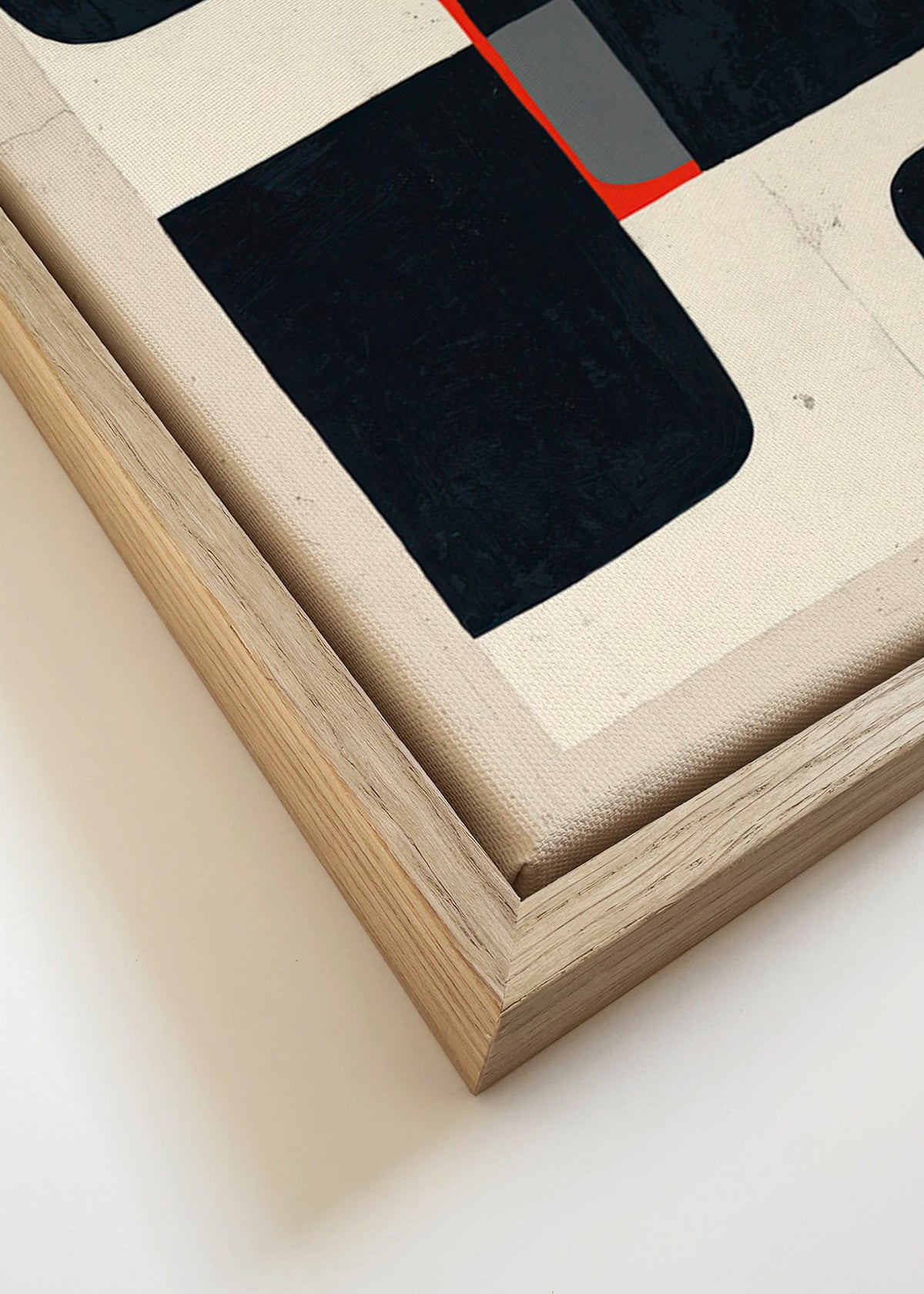 Geometrische poster met zwarte blokken en rood detail – Canvas detail