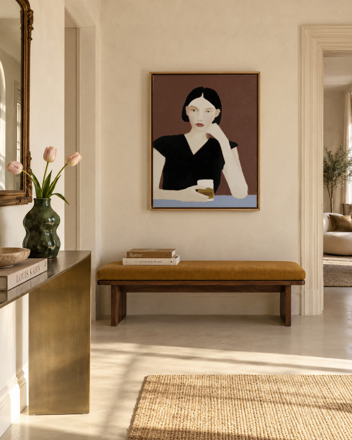 The Pensive Drinker - Framed canvas in an interior