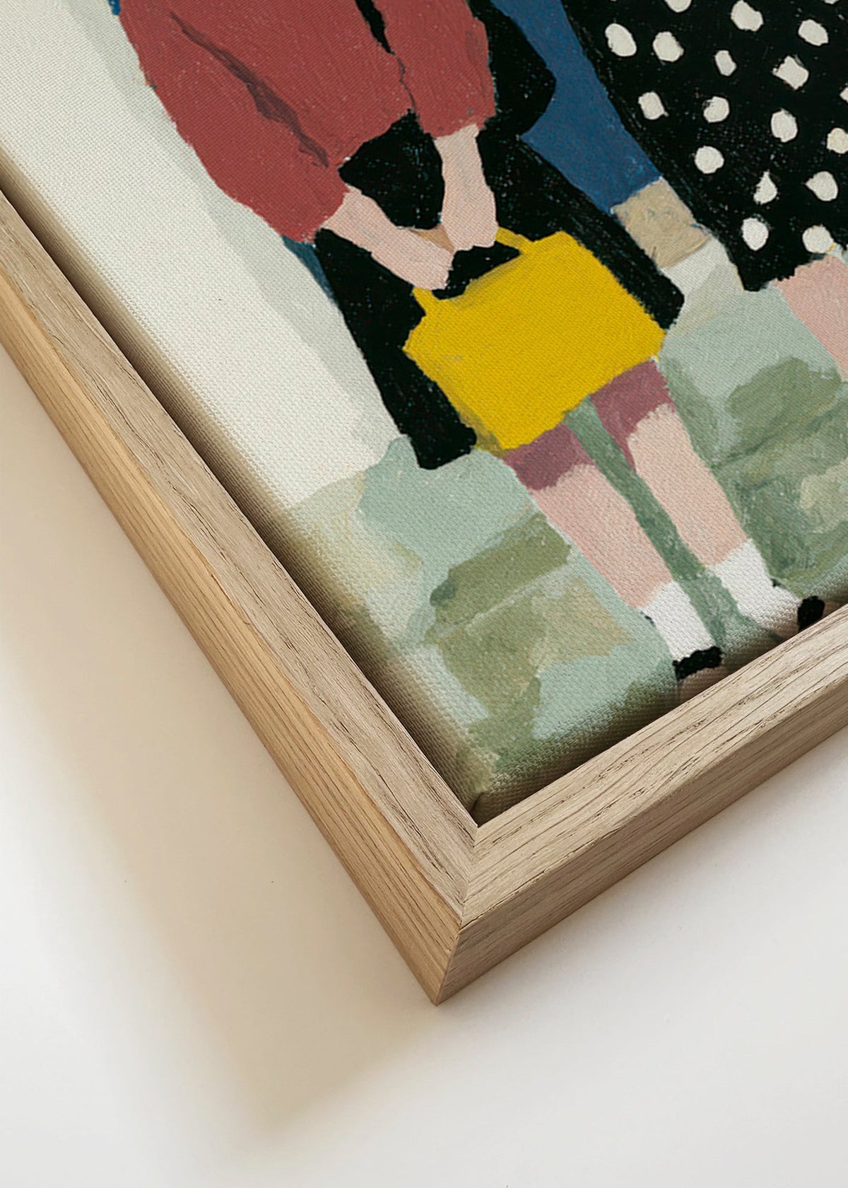 Illustratie van twee figuren bij een blauwe deur – Canvas detail
