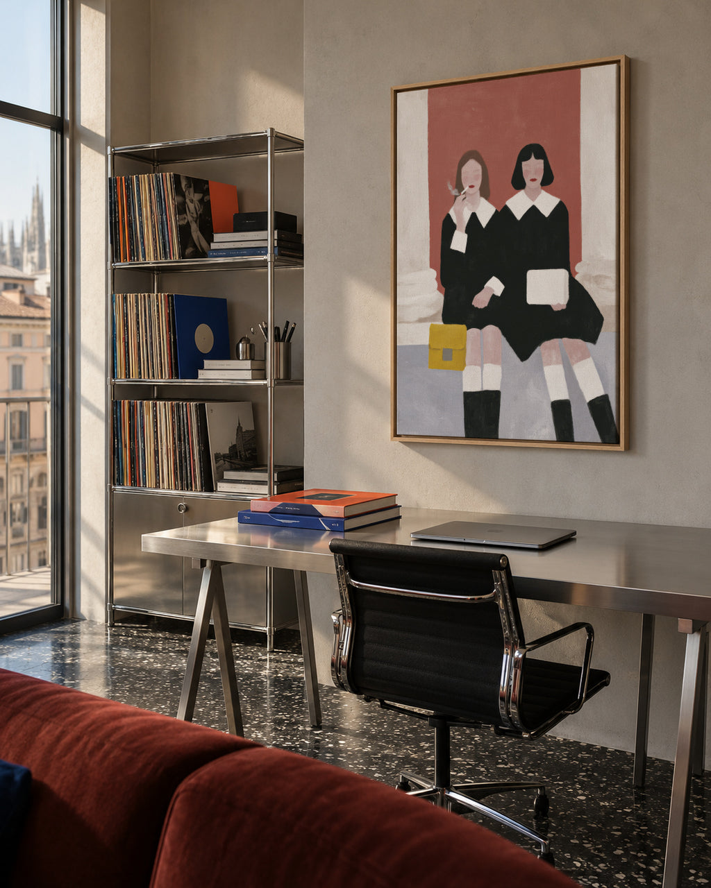 Bench Conversations - Framed canvas in an interior
