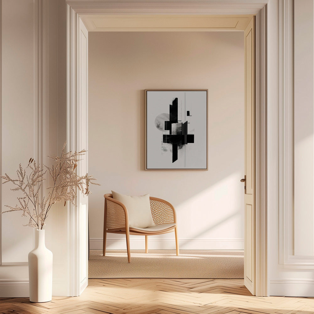 Cuadro geométrico en blanco y negro con formas arquitectónicas – Canvas2