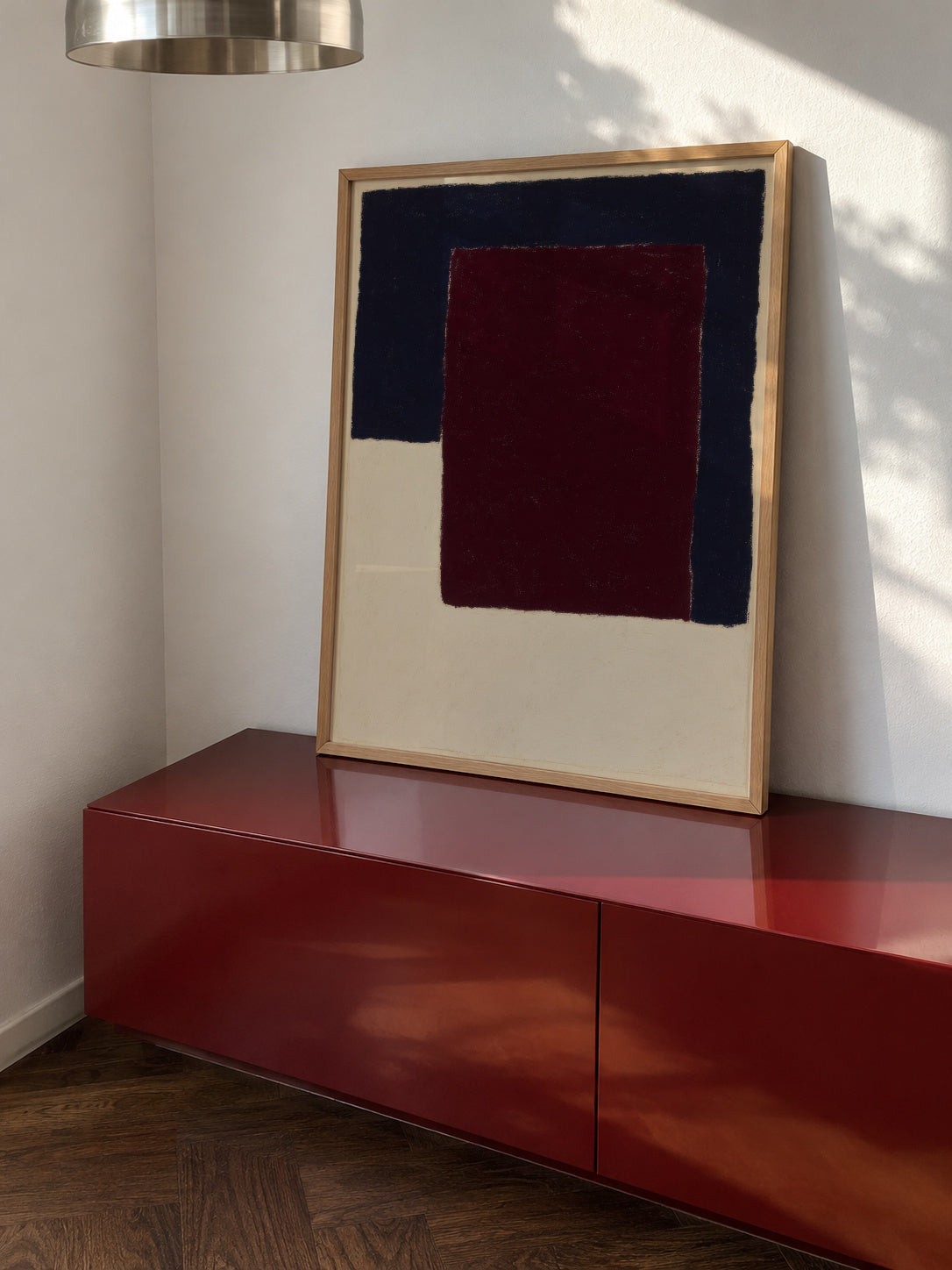 Burgundy Corner VI - Framed poster in an interior