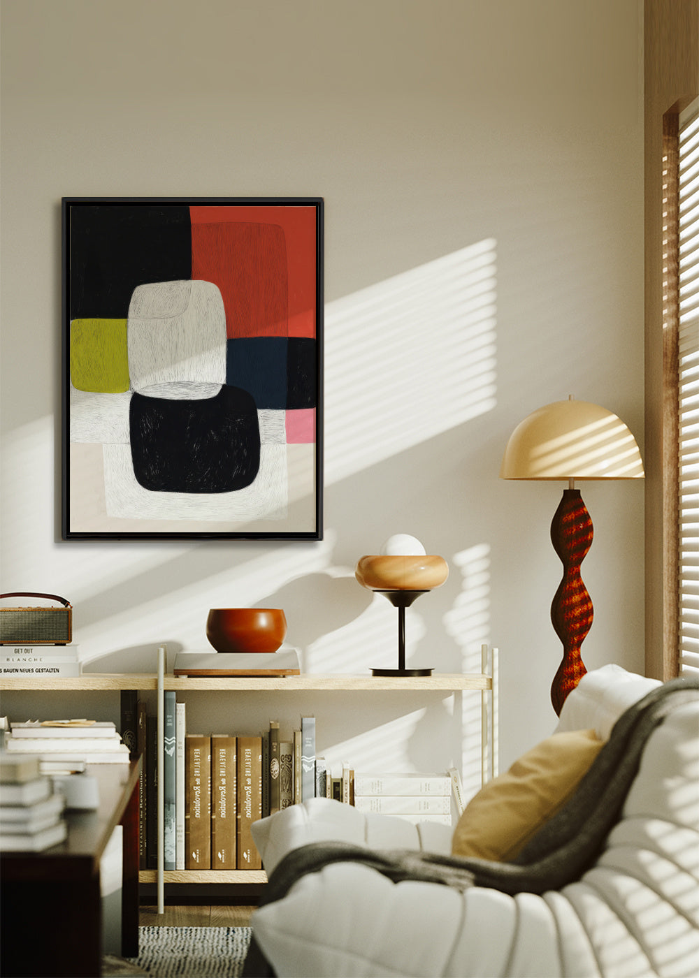 Crimson Fusion - Framed canvas in an interior