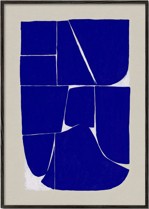 Geometrische poster met indigo blokvormen – Black Frame