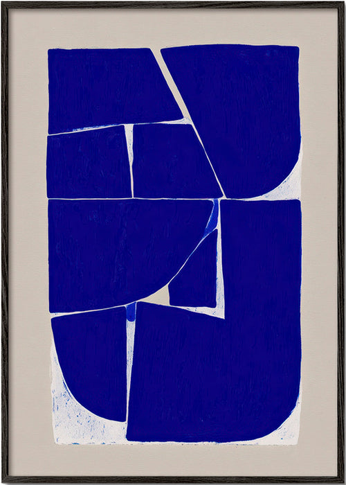 Abstract blauw kunstwerk met organische blokken – Black Frame