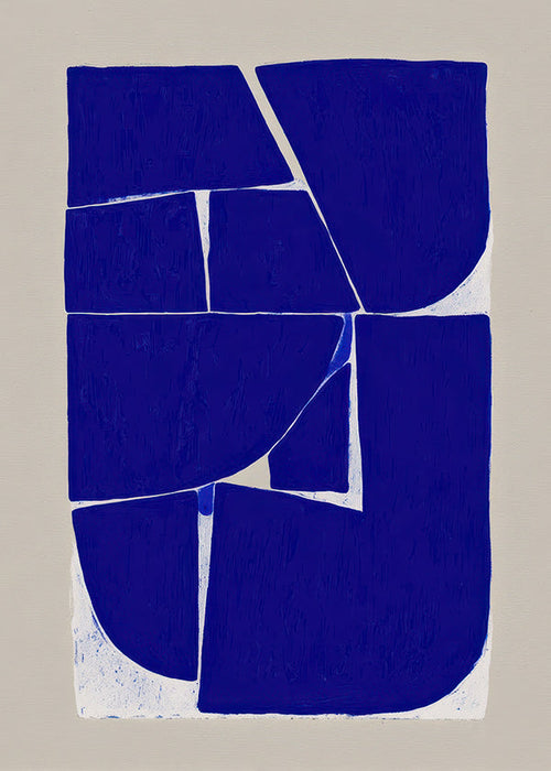 Abstract blauw kunstwerk met organische blokken
