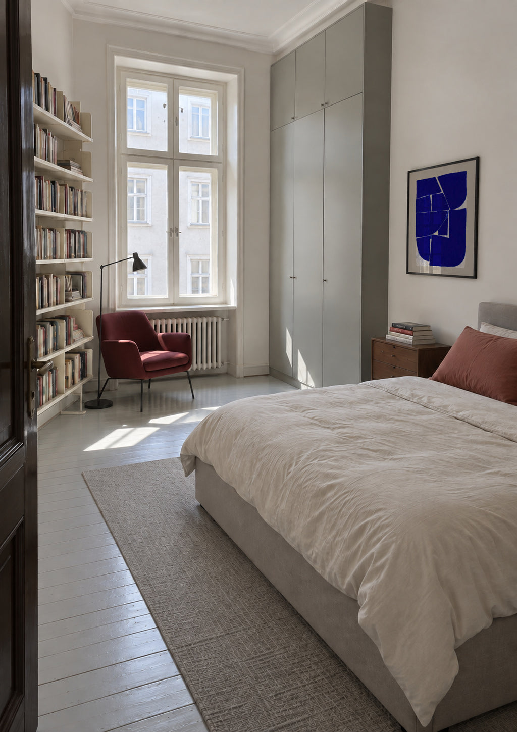 Indigo Mosaic IV - Framed poster in an interior