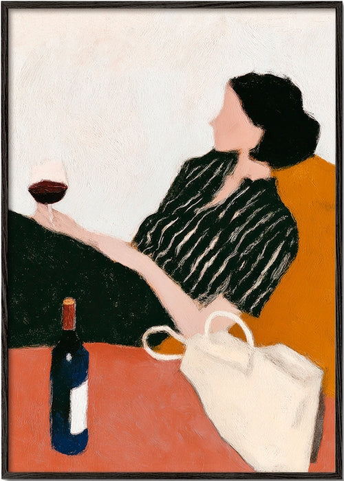 Keuken kunst vrouw met wijnglas – Black Frame