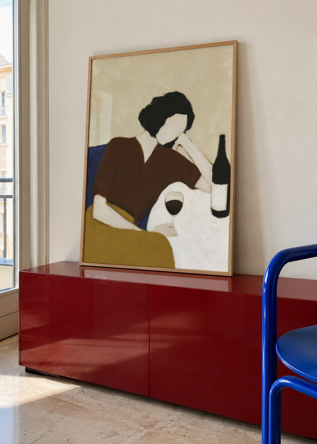 Sleeping with Wine - Framed poster in an interior