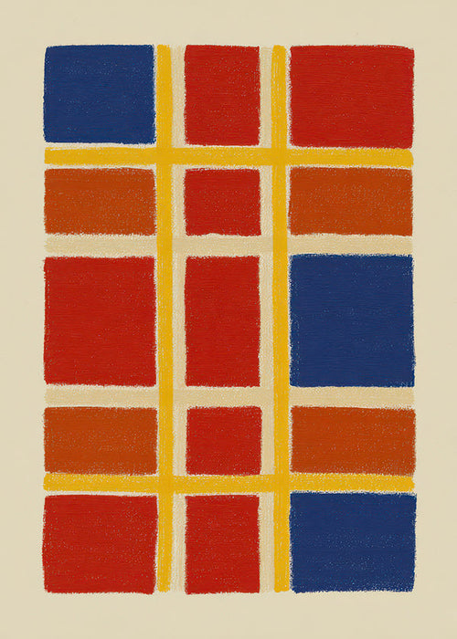 Geometrische posterrooster met rode en blauwe vlakken