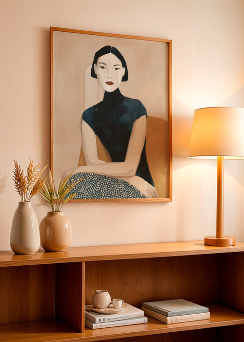 Illustratie portret vrouw met hoge kraag – Product1