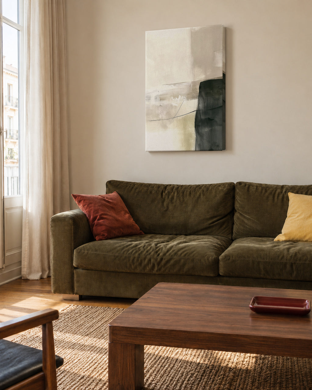 Layers of Silence - Unframed canvas in an interior