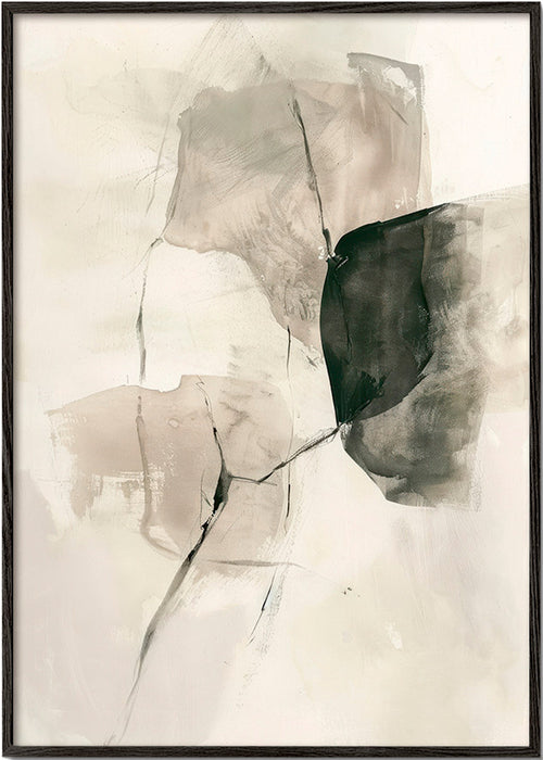 Abstract kunstwerk: inktstreken en zachte ruimten – Black Frame
