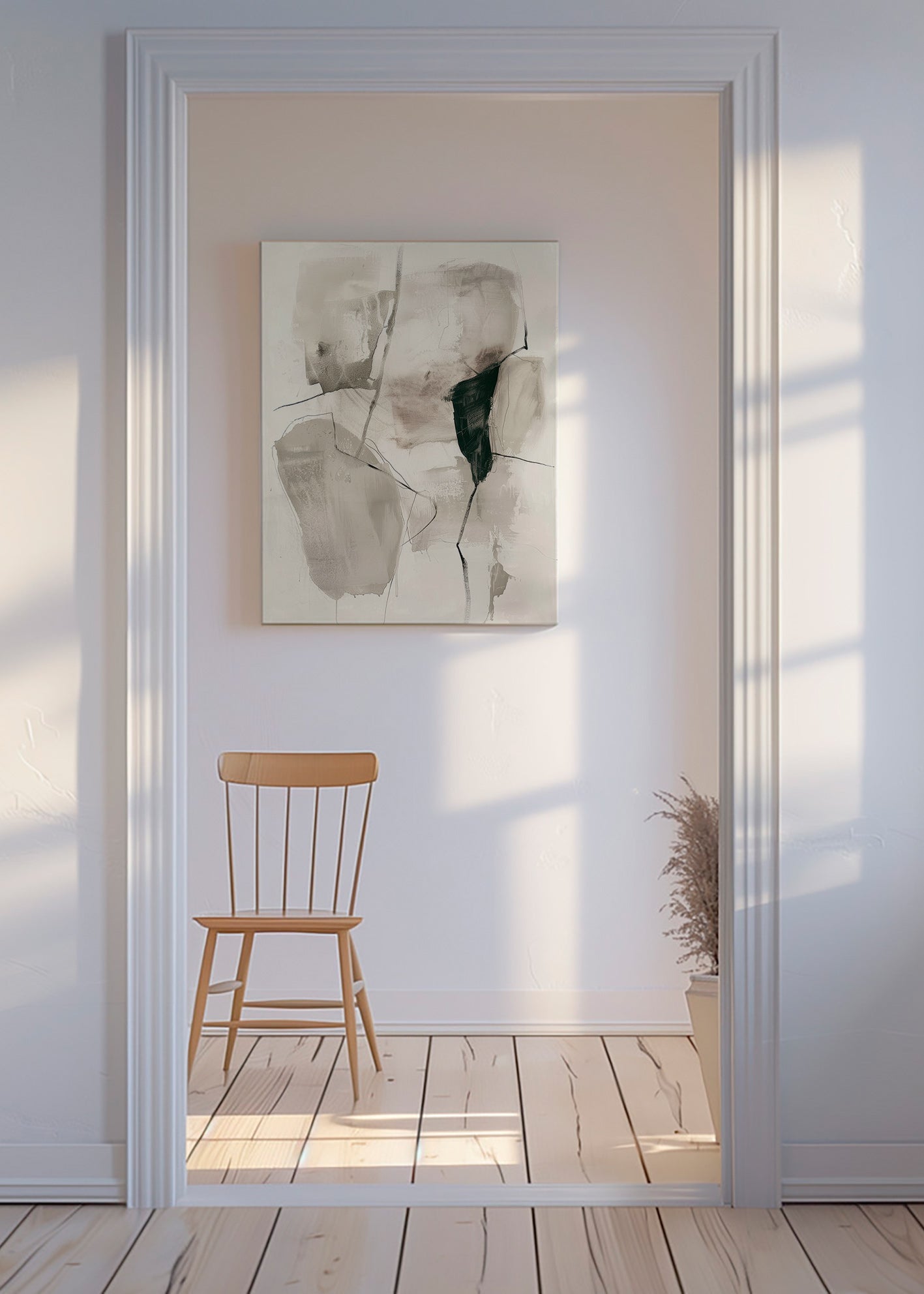 Abstract kunstwerk in inkt en neutrale tinten – Canvas