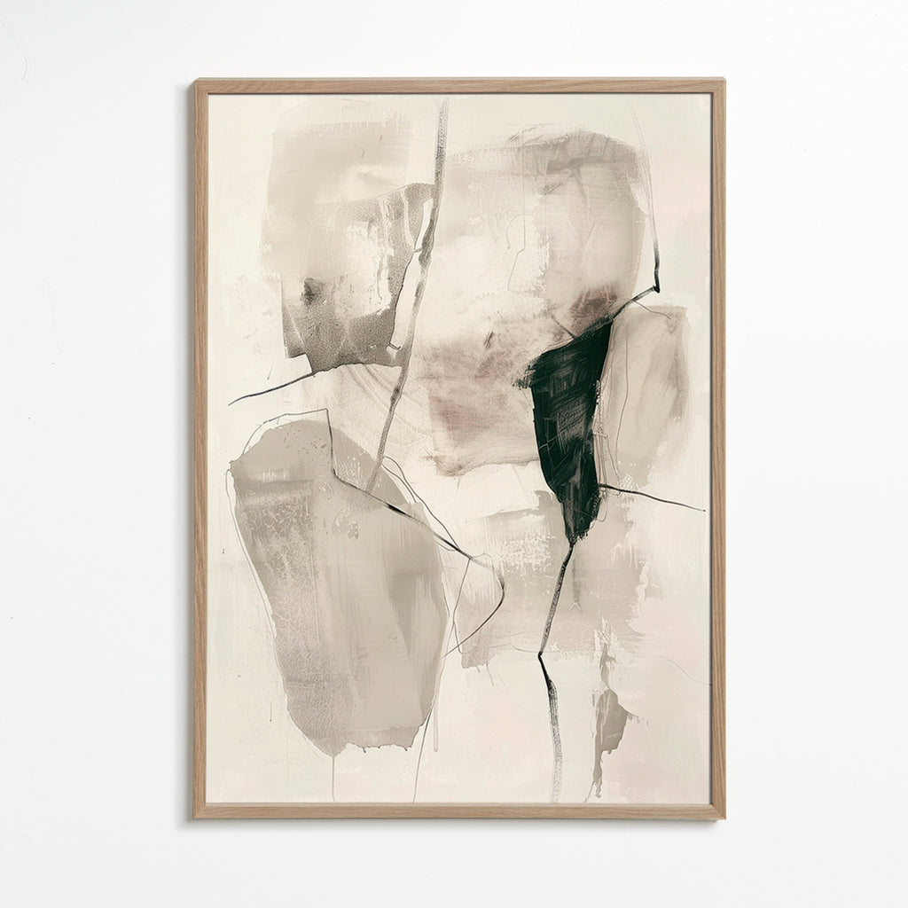 Abstract kunstwerk in inkt en neutrale tinten – Oak Frame