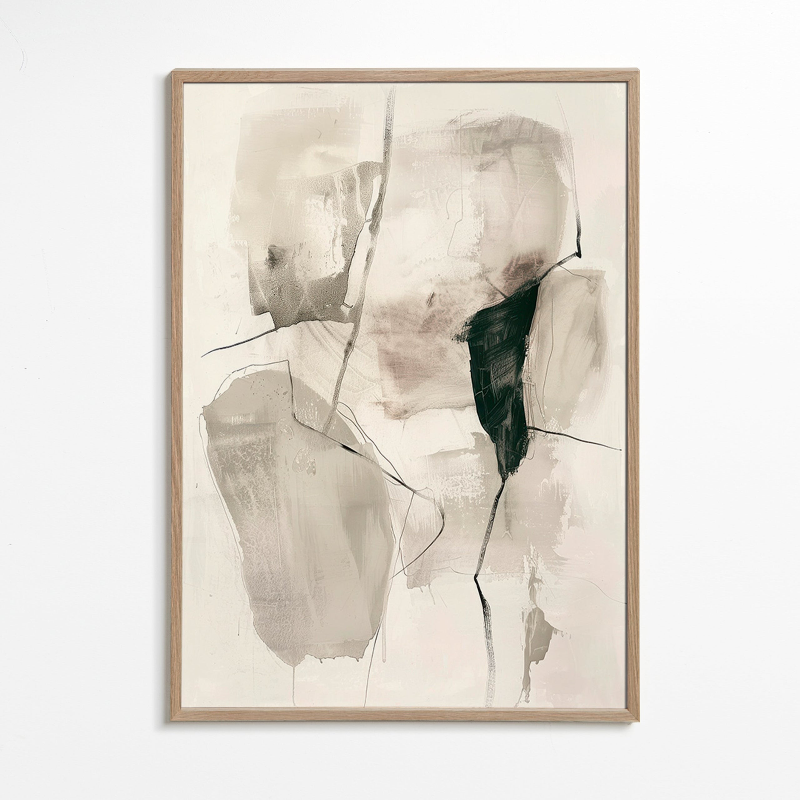 Abstract kunstwerk in inkt en neutrale tinten – Oak Frame