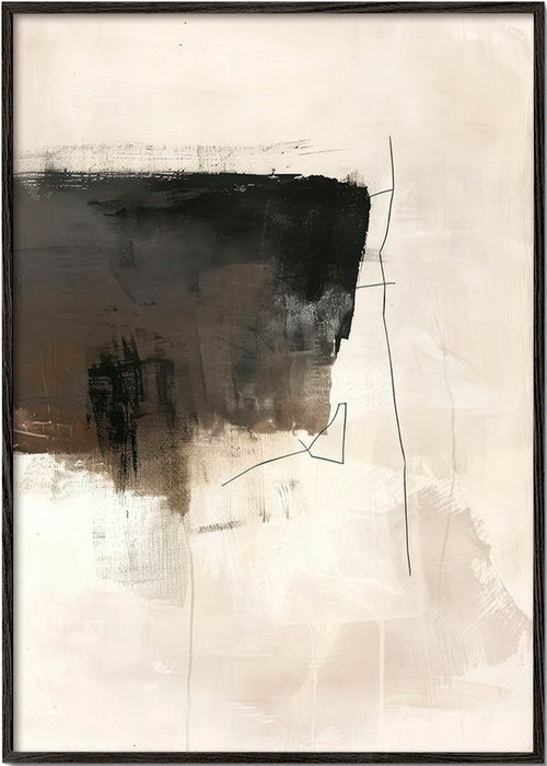 Abstract kunstwerk met donkere streek op licht doek – Black Frame