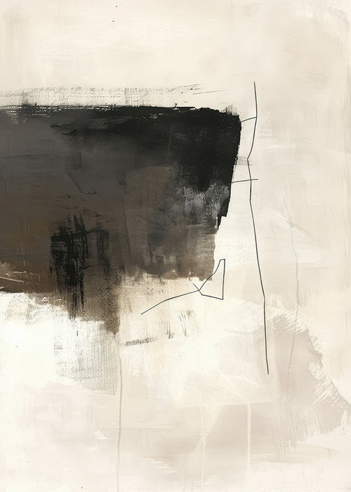 Abstract kunstwerk met donkere streek op licht doek