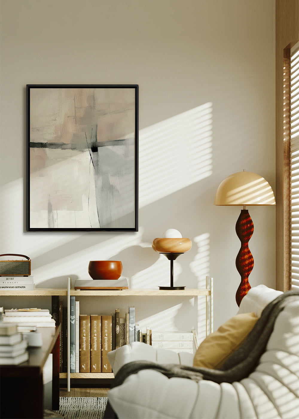 Abstract kunstwerk met subtiele lijnen en grijze vlakken – Canvas2