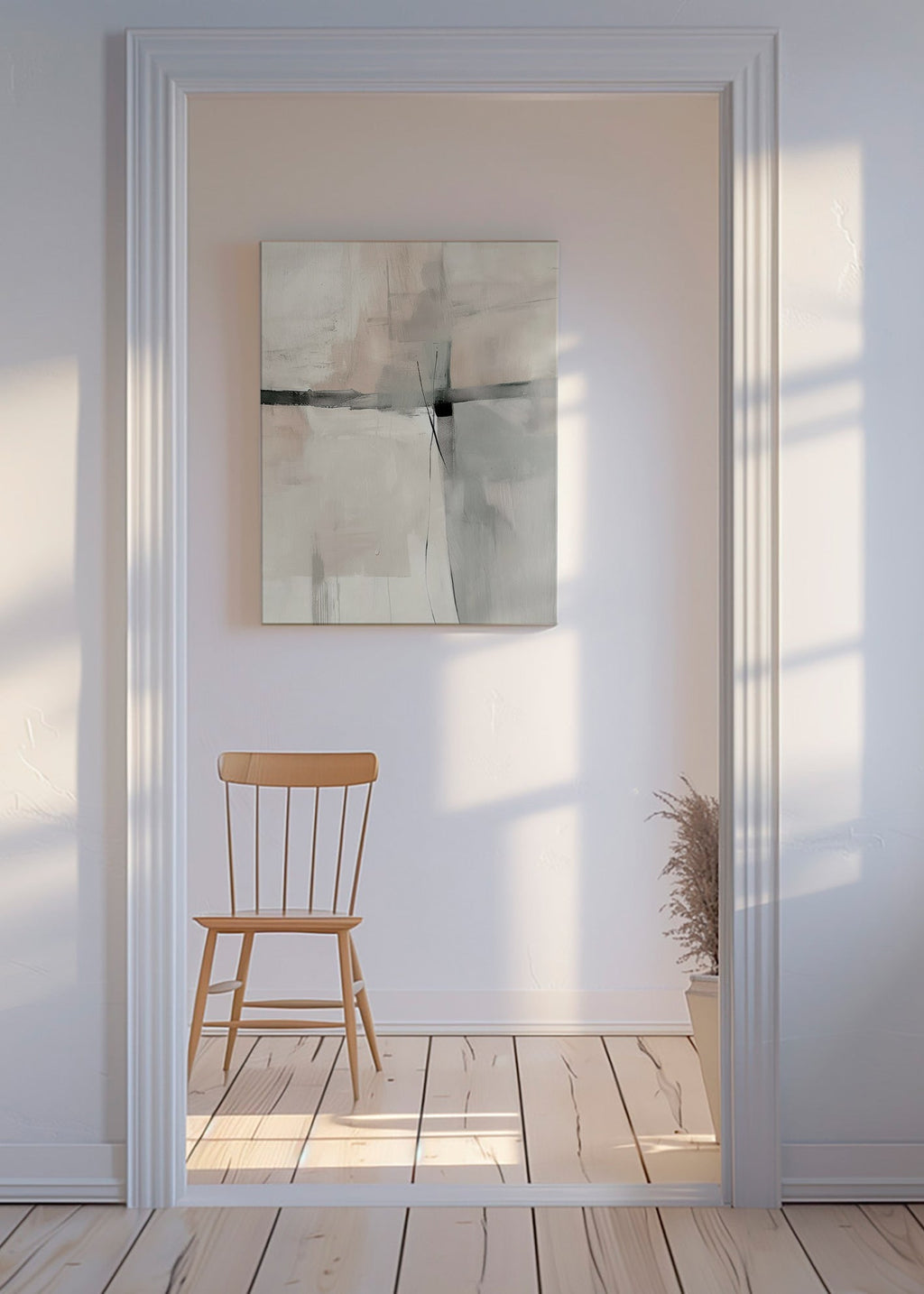 Abstract kunstwerk met subtiele lijnen en grijze vlakken – Canvas