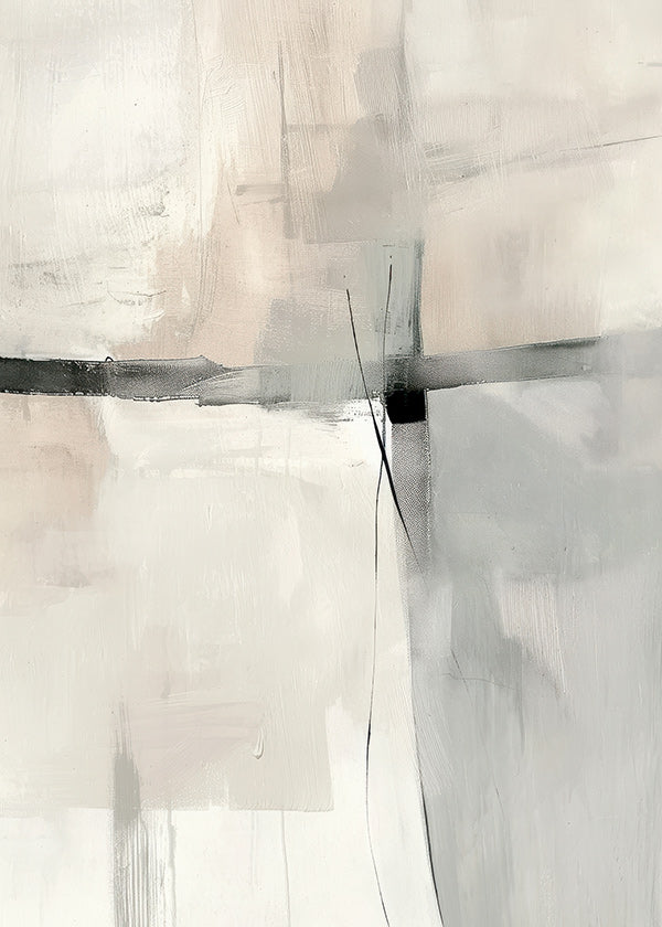 Abstract kunstwerk met subtiele lijnen en grijze vlakken