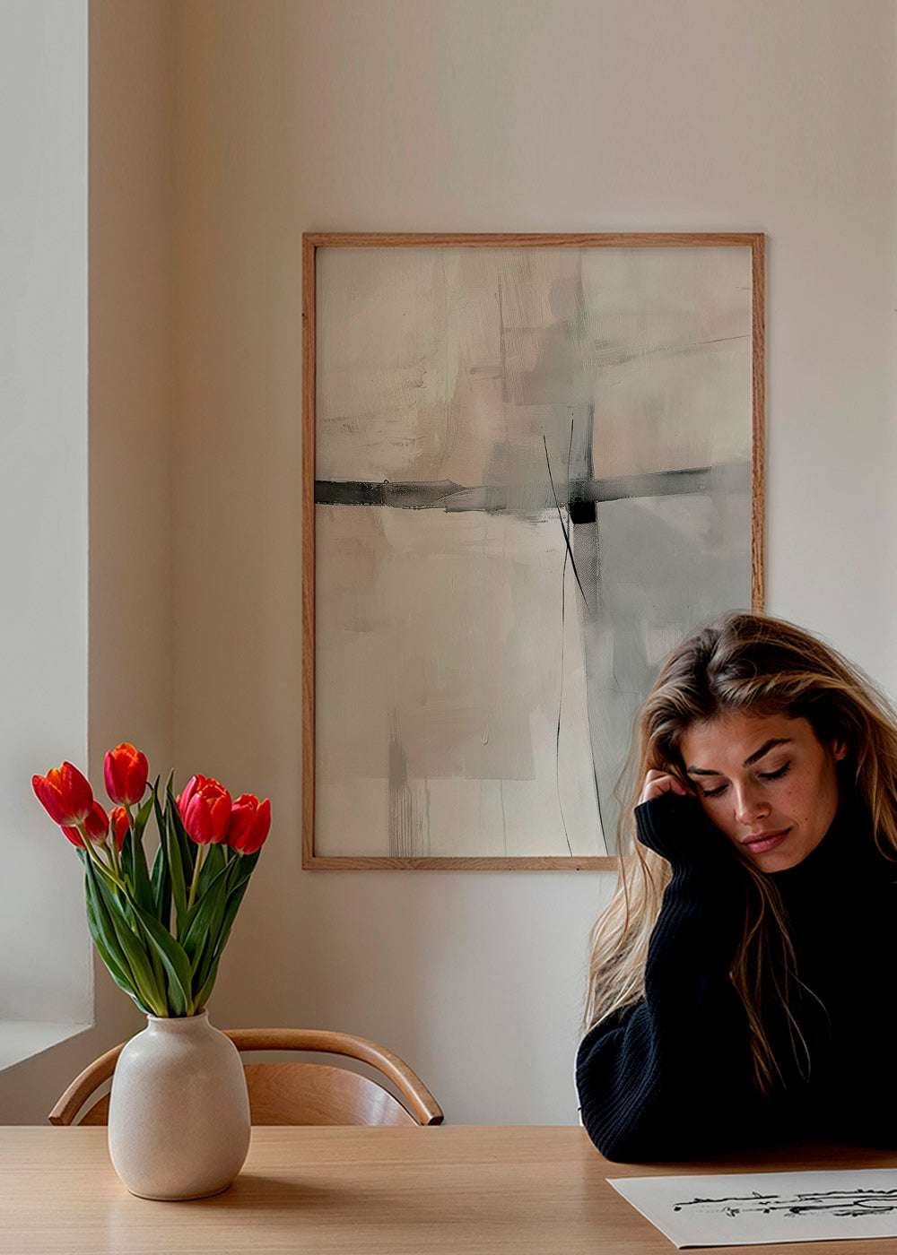Abstract kunstwerk met subtiele lijnen en grijze vlakken – Product1