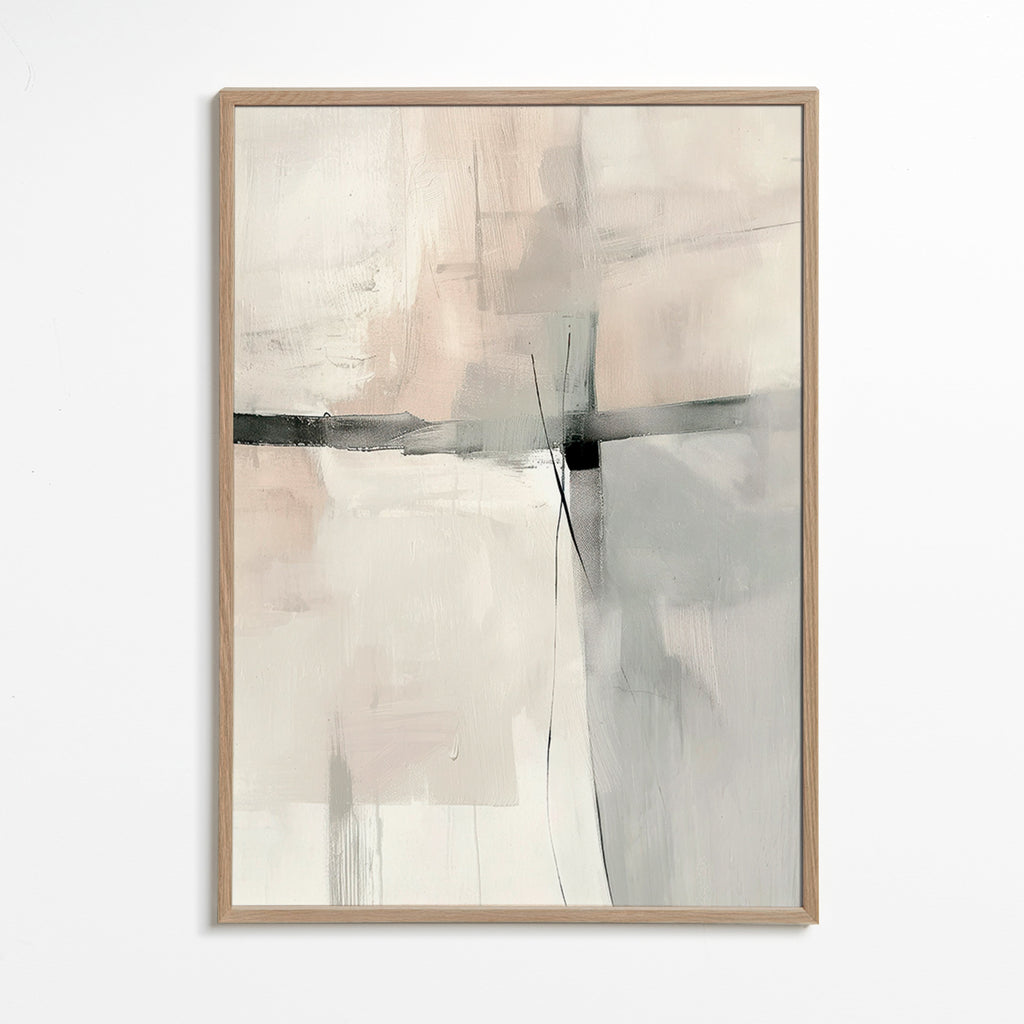 Abstract kunstwerk met subtiele lijnen en grijze vlakken – Oak Frame