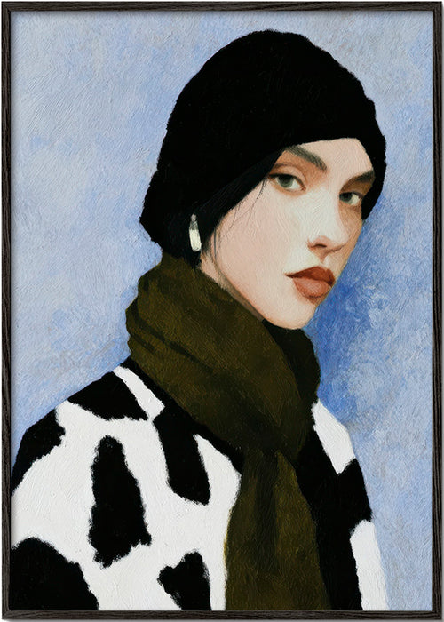 Portretillustratie met koeienpatroon – Black Frame