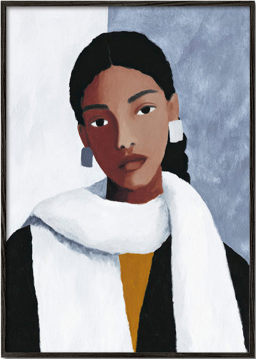 Illustratie portret van vrouw met witte sjaal – Black Frame