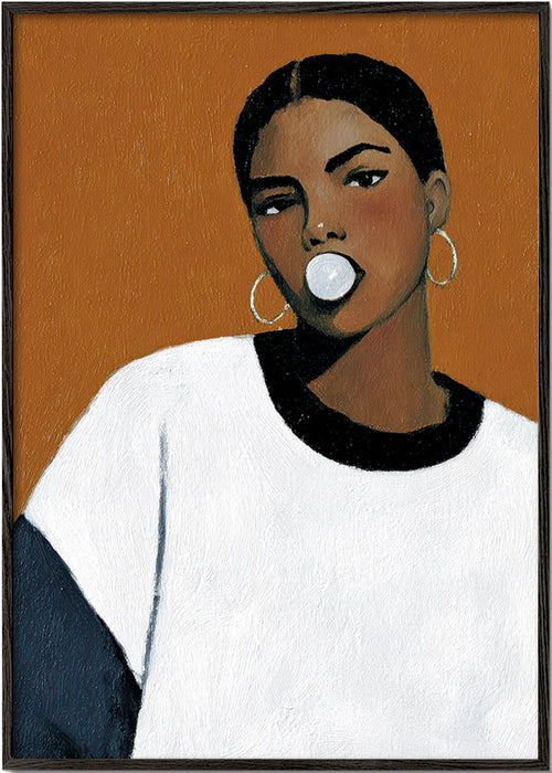 Illustratie portret met kauwgombel – Black Frame