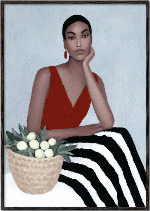 Illustratie vrouw in rode jurk – Black Frame