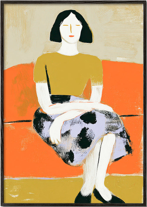 Illustratie vrouw op oranje bank – Black Frame