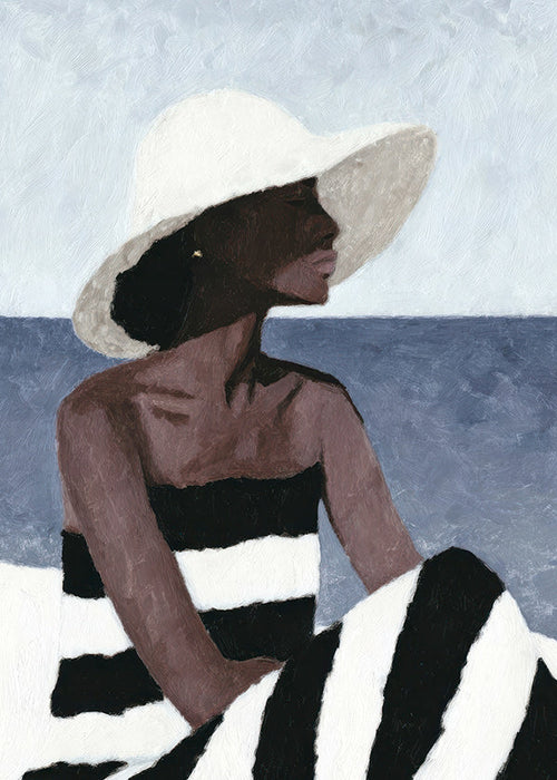 Landschap kunst met vrouw en zonhoed