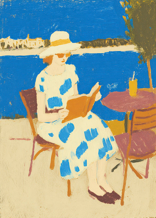 Illustratie van een lezeres aan zee