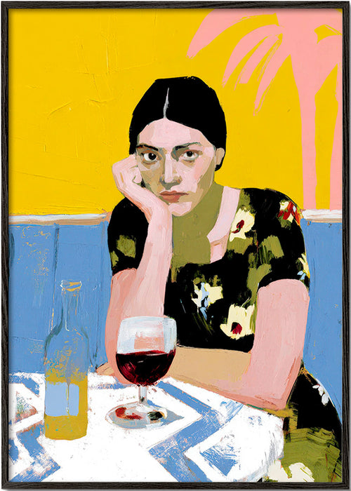Keuken kunst: vrouw met cocktail aan tafel – Black Frame