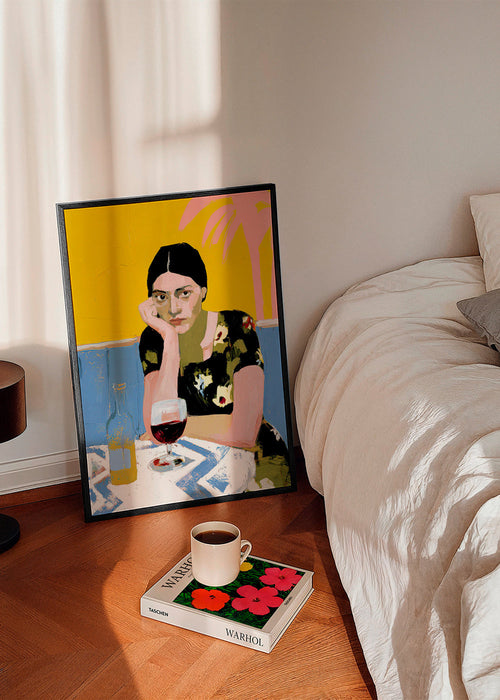 Keuken kunst: vrouw met cocktail aan tafel – Product1
