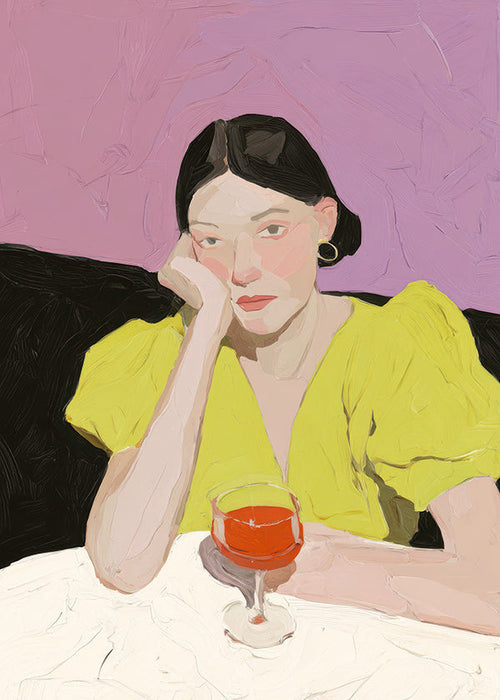 Illustratie portret vrouw met glas